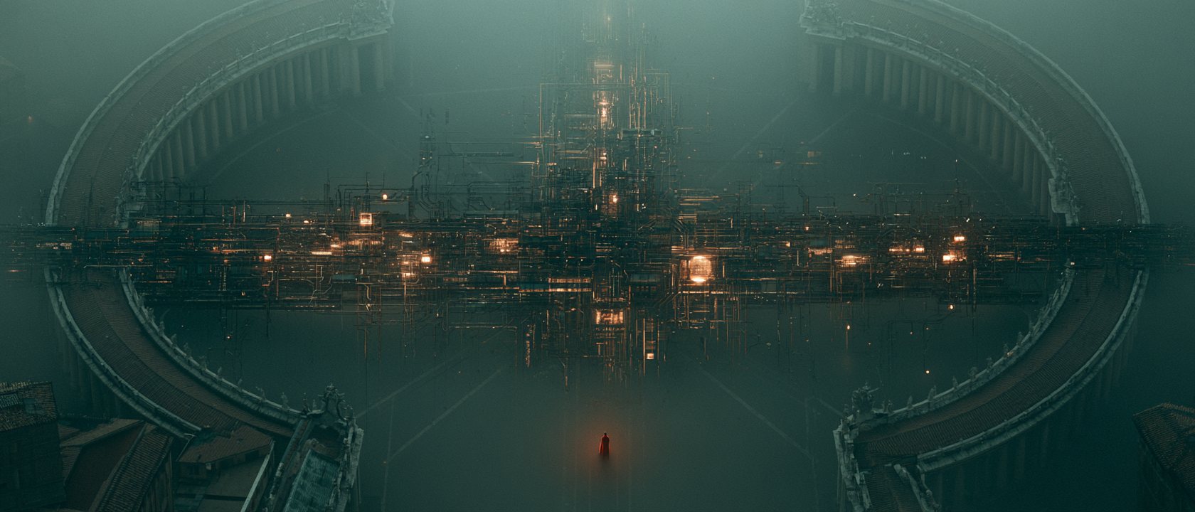 Machine architecture rising across the axis of the square